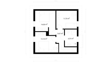 Projekt ERDOL 102 PLUS - Wersja prawa (kuchnia po prawej stronie) - Kalenica prostopadle - Rzut poddasza