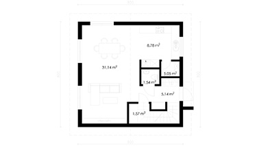 Projekt ERDOL 102 PLUS - Wersja prawa (kuchnia po prawej stronie) - Kalenica równolegle - Rzut parteru