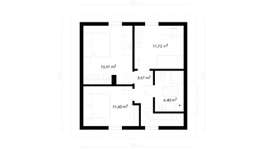 Projekt ERDOL 102 PLUS - Wersja prawa (kuchnia po prawej stronie) - Kalenica równolegle - Rzut poddasza
