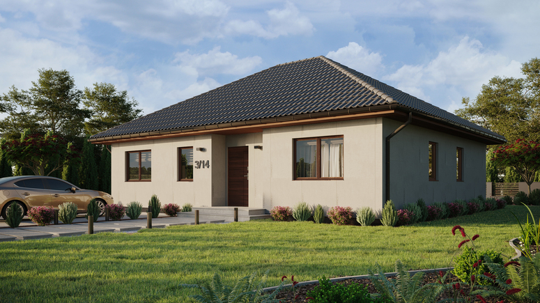 Projekt ERDOL 104 - Wersja lewa (salon po lewej stronie) - Bez styropianu, siatki, kleju - Orzech - Bez instalacji fotowoltaicznej