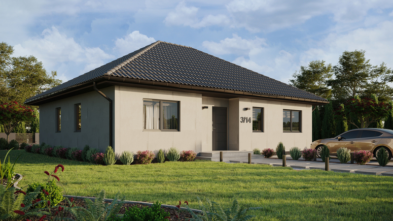 Projekt ERDOL 104 - Wersja prawa (salon po prawej stronie) - Bez styropianu, siatki, kleju - Antracyt - Instalacja fotowoltaiczna 6,4 kWp (16 paneli)