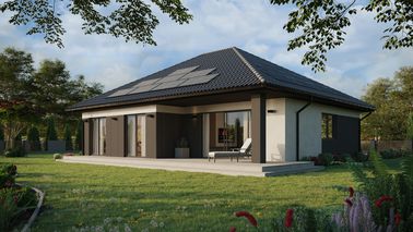 Projekt ERDOL 104 - Wersja lewa (salon po lewej stronie) - Przesuwne Smart Slide - Styropian, siatka, klej - Antracyt - Instalacja fotowoltaiczna 6,4 kWp (16 paneli)