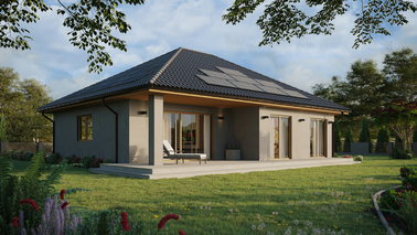 Projekt ERDOL 104 - Wersja prawa (salon po prawej stronie) - Przesuwne Smart Slide - Bez styropianu, siatki, kleju - Winchester - Instalacja fotowoltaiczna 6,4 kWp (16 paneli)