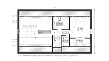 Projekt ERDOL 124 - Wersja lewa (salon po lewej stronie) - Trzy pokoje + klatka schodowa - Rzut poddasza