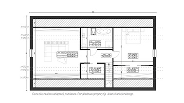 Projekt ERDOL 124 - Wersja lewa (salon po lewej stronie) - Cztery pokoje, schody w salonie - Rzut poddasza