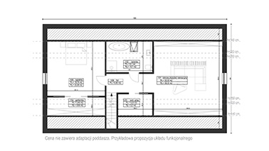 Projekt ERDOL 124 - Wersja prawa (salon po prawej stronie) - Cztery pokoje, schody w salonie - Rzut poddasza